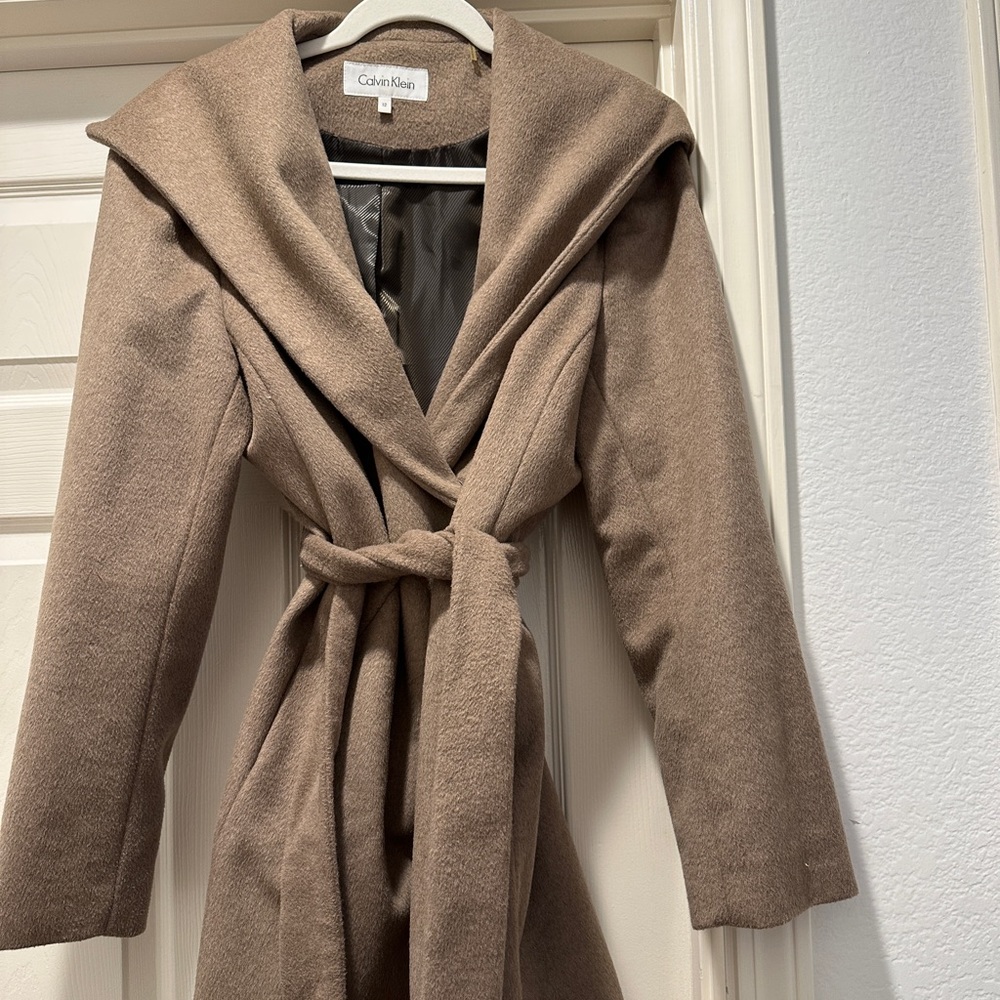 Beautiful beige Calvin Klein asymmetrical wool coat